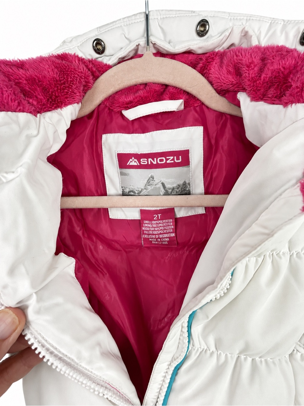 Snozu Toddler Girls Winter Coat 2T White Pink Puffer Jacket Ski Winter - Picture 6 of 7